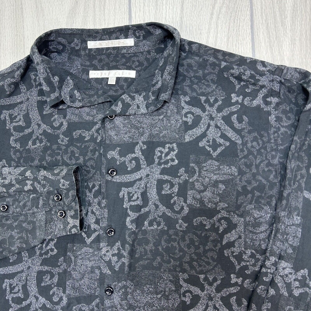 Men L Vtg 90s PERRY ELLIS Silk Blend Club Shirt Y2K